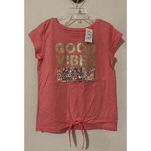 Childrens Place Girls 7/8 Pink Sequined Front-Tie Short-Sleeved Shirt NWT! A1497